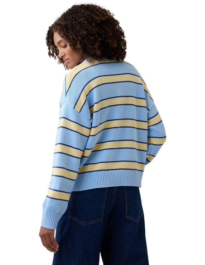 Relaxed Cotton Crewneck Sweater in Blue image 2