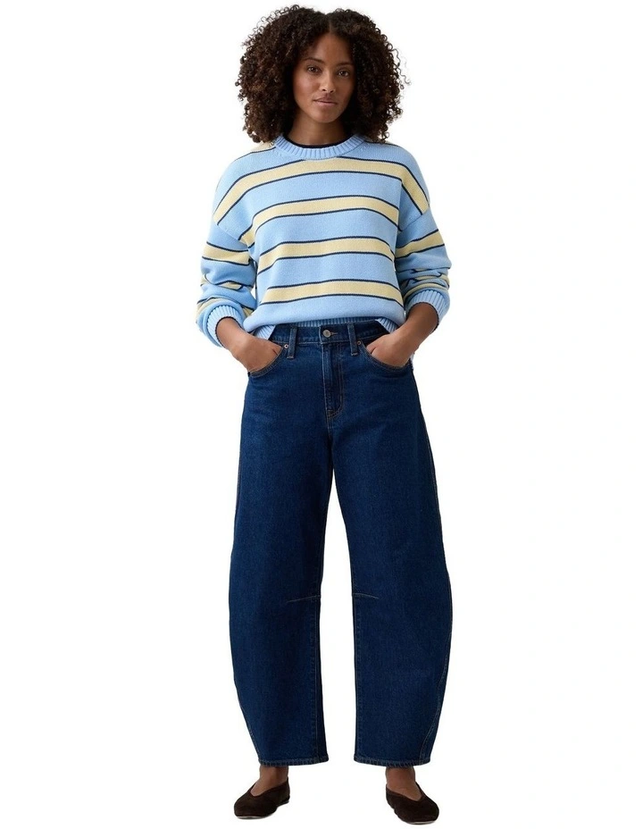 Relaxed Cotton Crewneck Sweater in Blue image 3