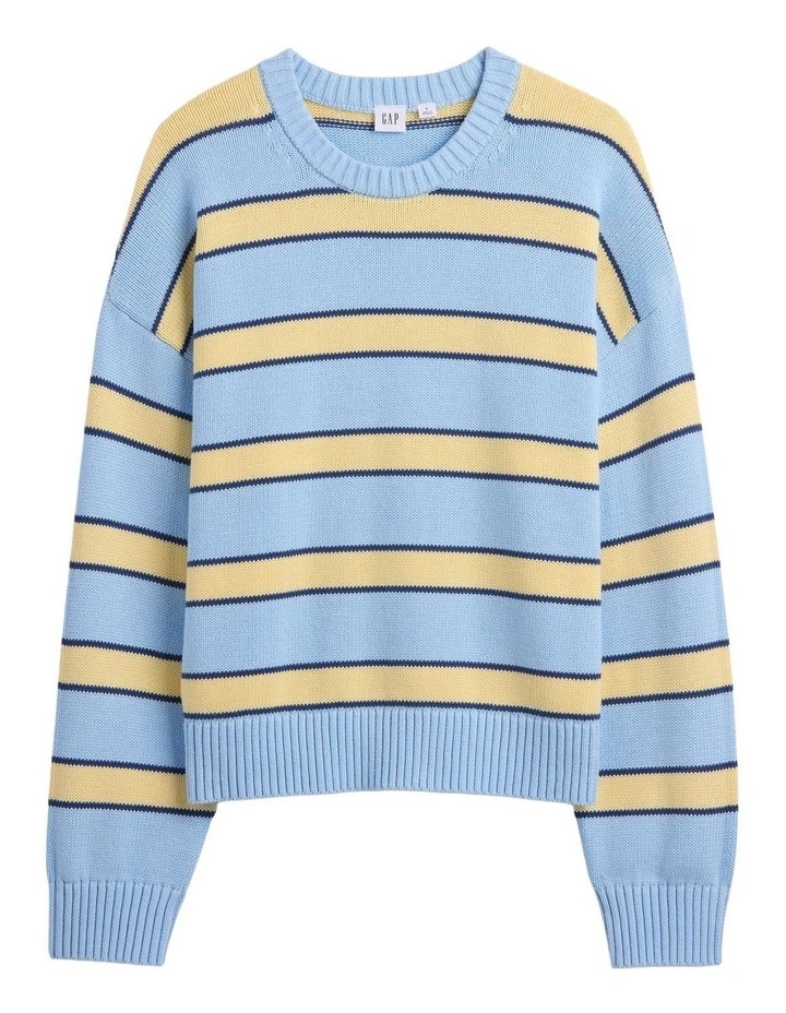 Relaxed Cotton Crewneck Sweater in Blue image 5