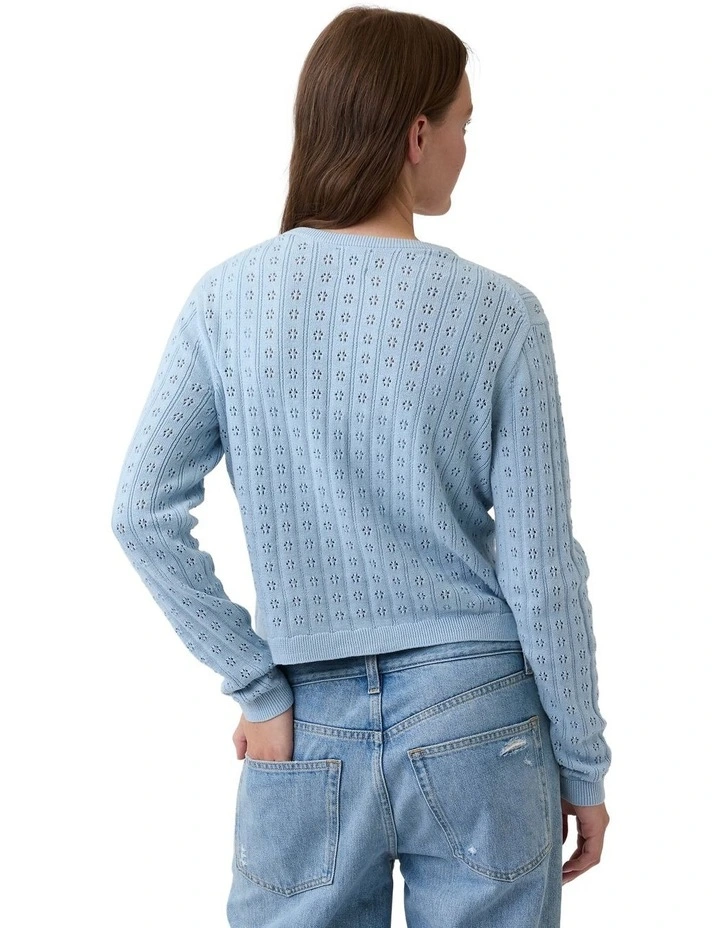 Cotton Pointelle Crop Cardigan in Blue image 2