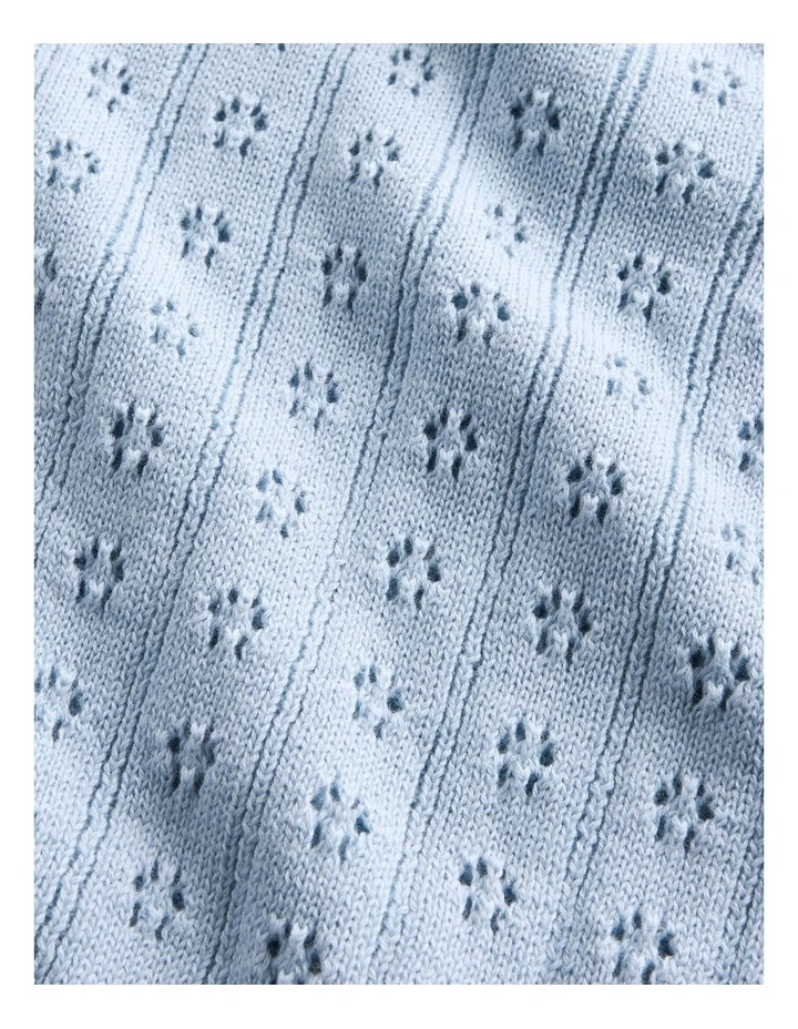Cotton Pointelle Crop Cardigan in Blue image 4