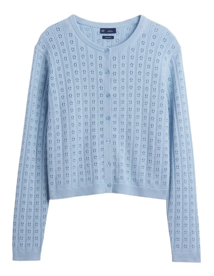 Cotton Pointelle Crop Cardigan in Blue image 5