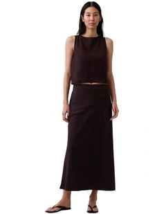 Maxi Linen Slip Skirt in Brown