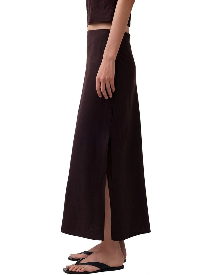 Maxi Linen Slip Skirt in Brown image 3