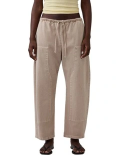 Easy Double-Knee Barrel Pants in Beige