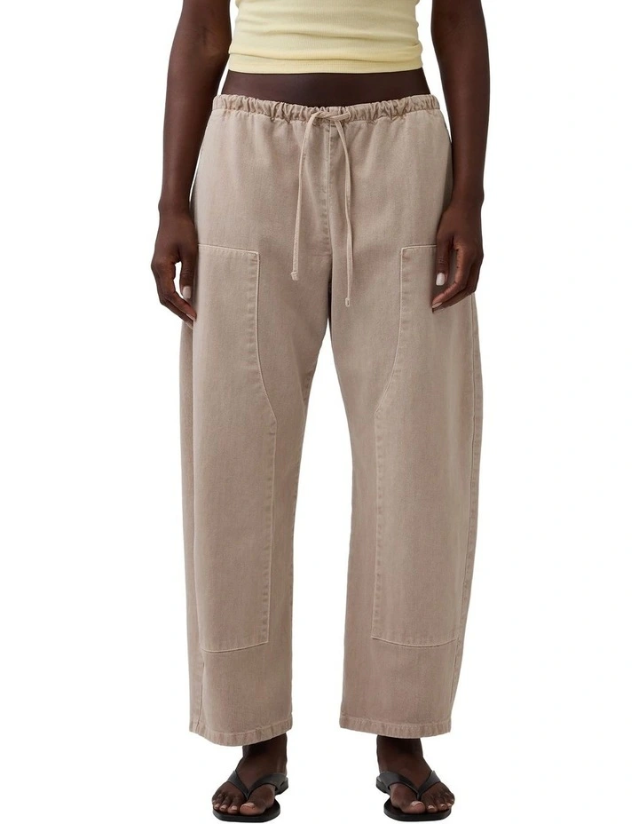 Easy Double-Knee Barrel Pants in Beige image 1