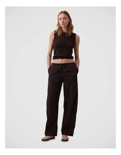 Poplin Easy Barrel Pants in Terra Brown