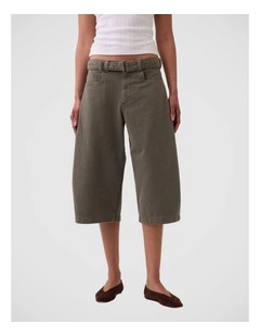 Mid Rise Belted Culotte Barrel Pants