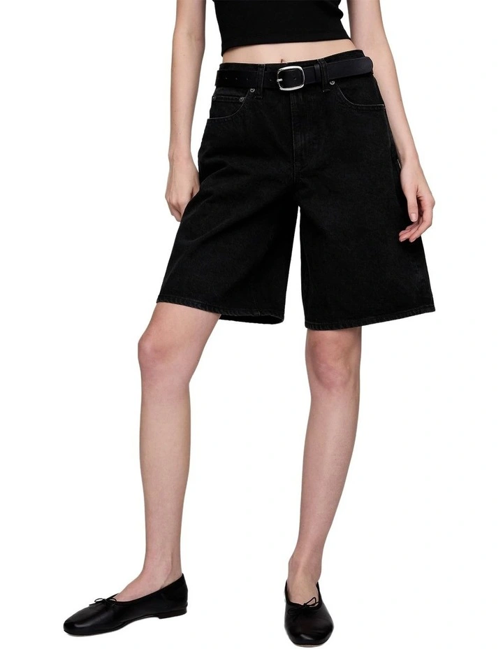Denim Longline Shorts in True Black image 1