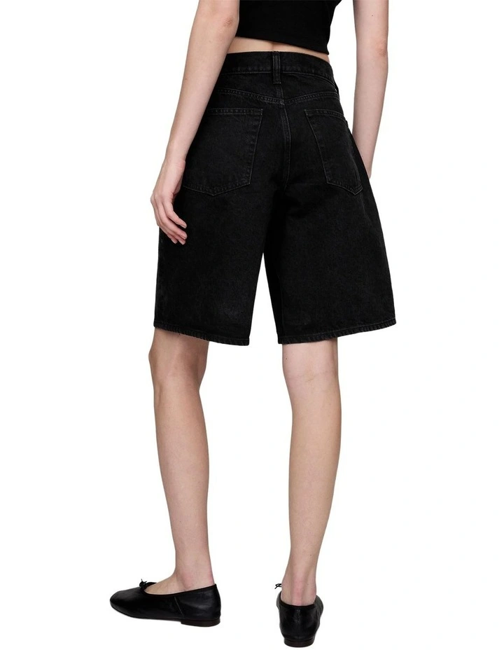 Denim Longline Shorts in True Black image 2