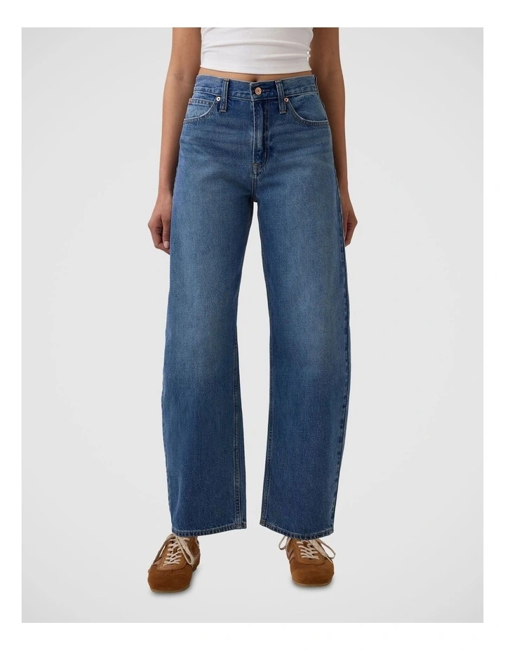 High Rise Barrel Jeans in Medium Indigo image 2