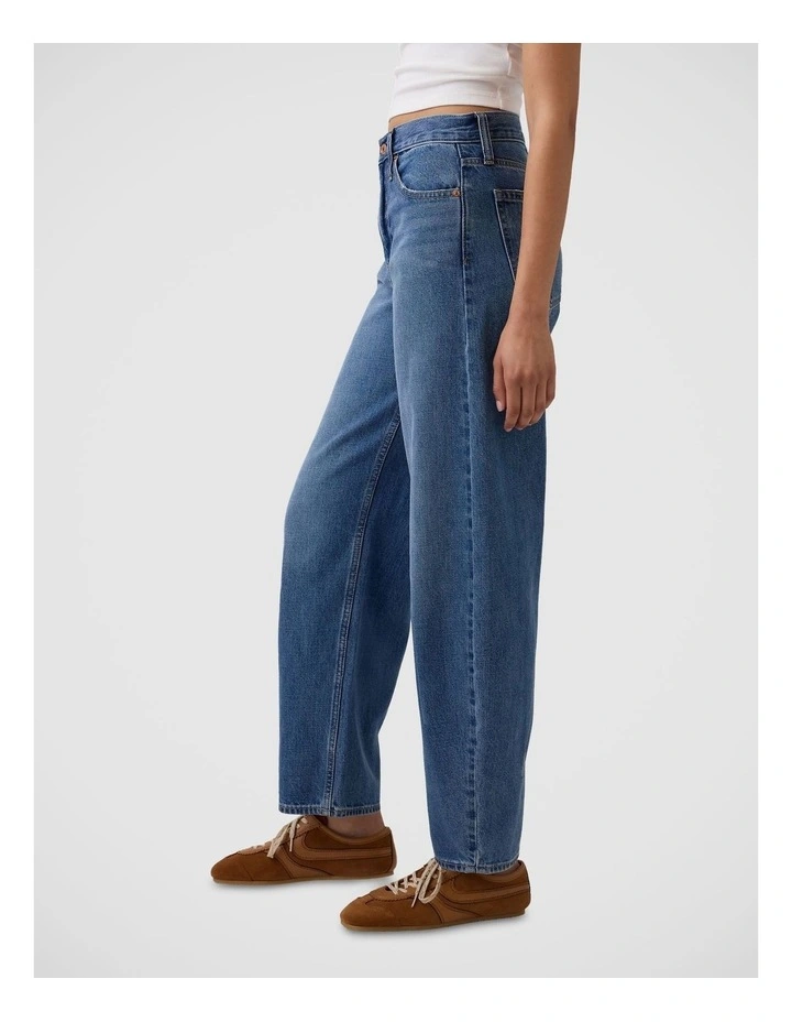 High Rise Barrel Jeans in Medium Indigo image 3
