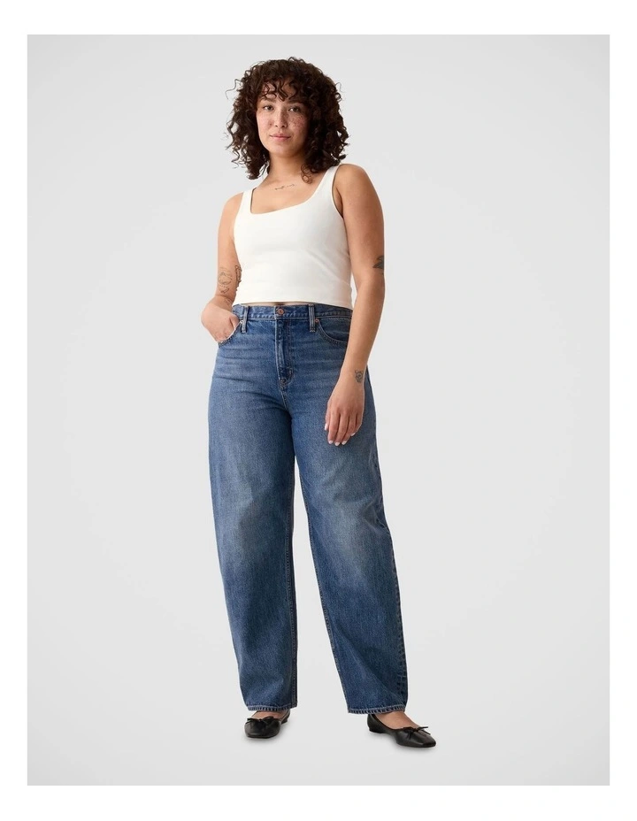 High Rise Barrel Jeans in Medium Indigo image 6