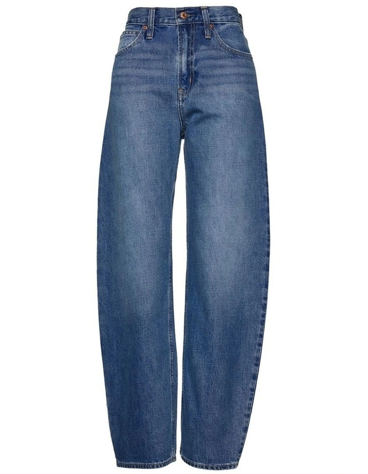 High Rise Barrel Jeans in Medium Indigo image 7