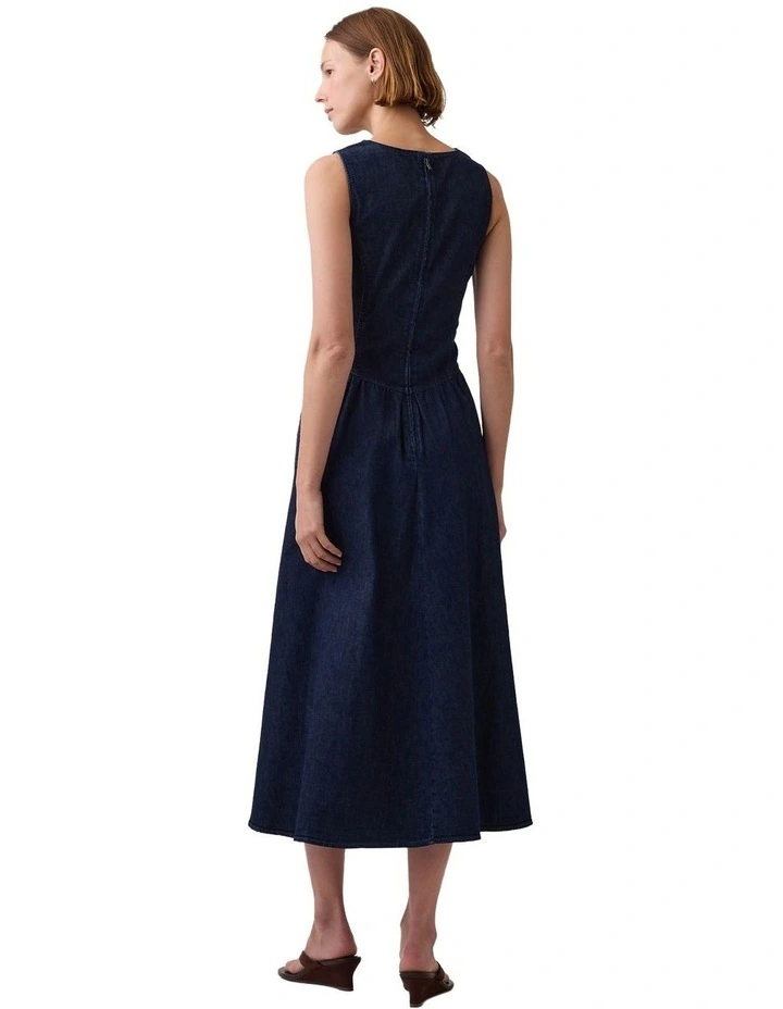 Sleeveless Dropwaist Denim Dress in Dark Wash image 2