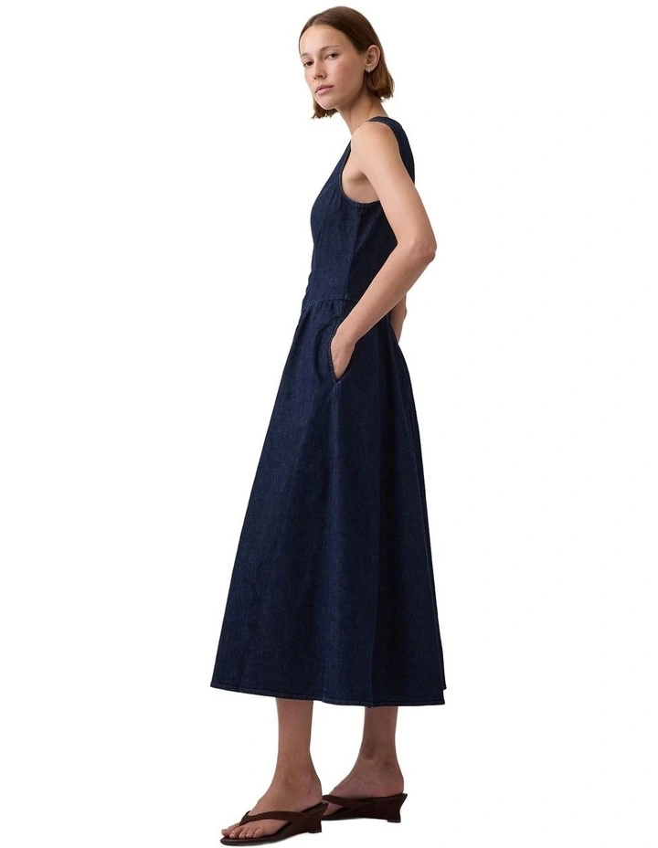 Sleeveless Dropwaist Denim Dress in Dark Wash image 3
