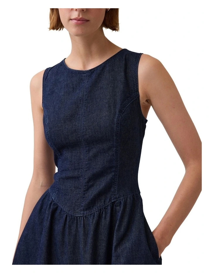 Sleeveless Dropwaist Denim Dress in Dark Wash image 4