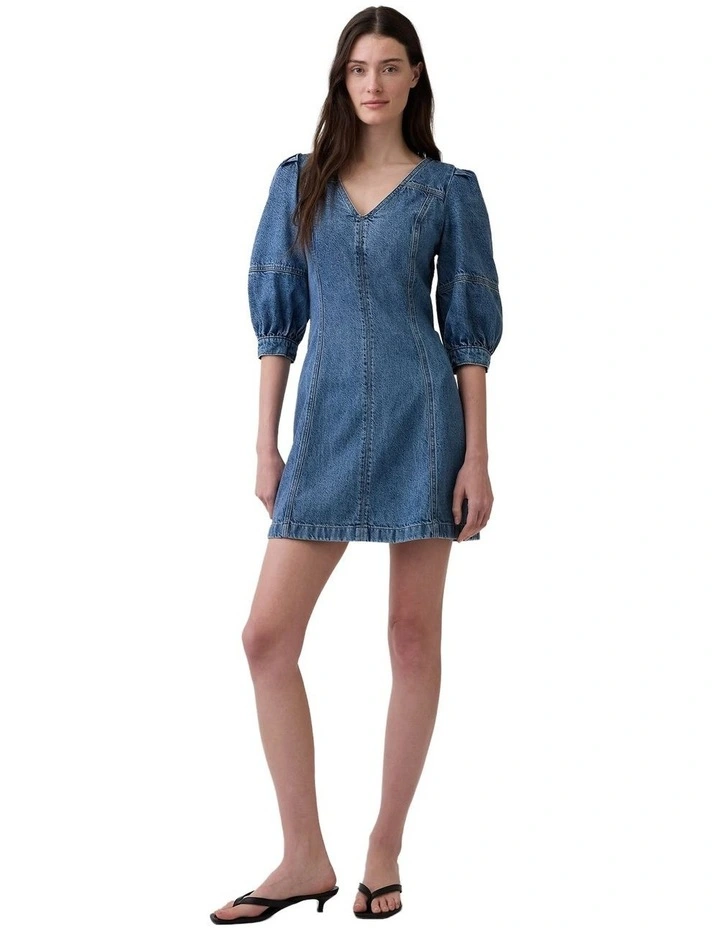UltraSoft Denim Puff-Sleeve Mini Dress in Blue image 1