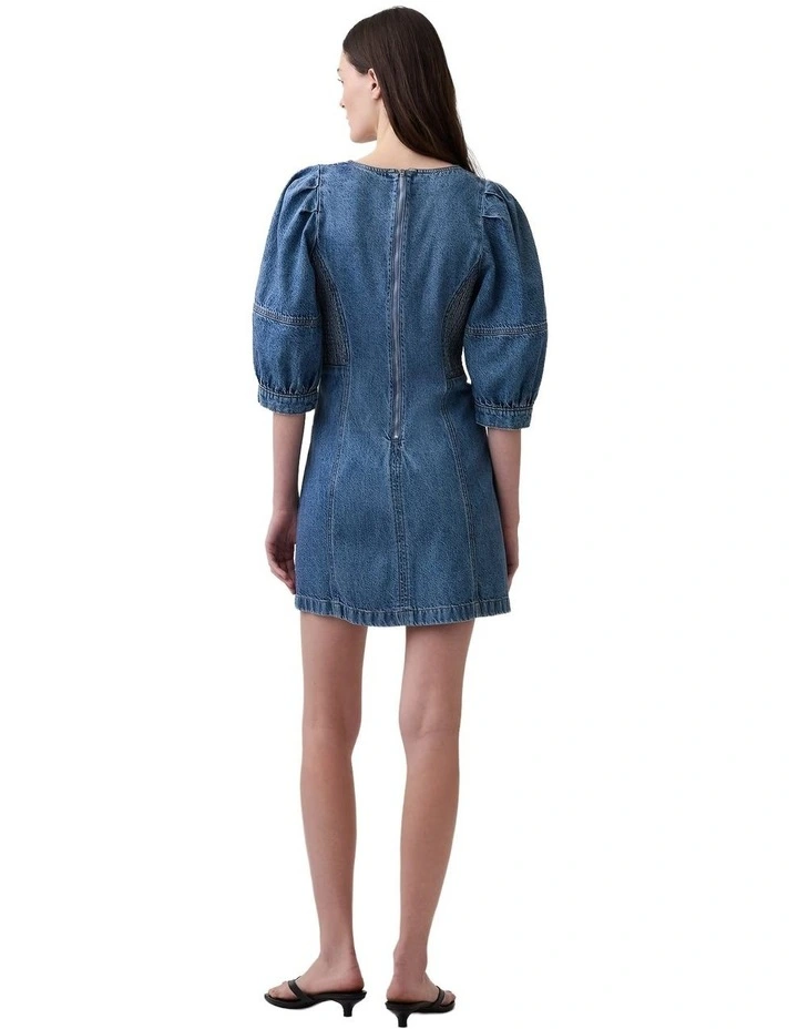 UltraSoft Denim Puff-Sleeve Mini Dress in Blue image 2