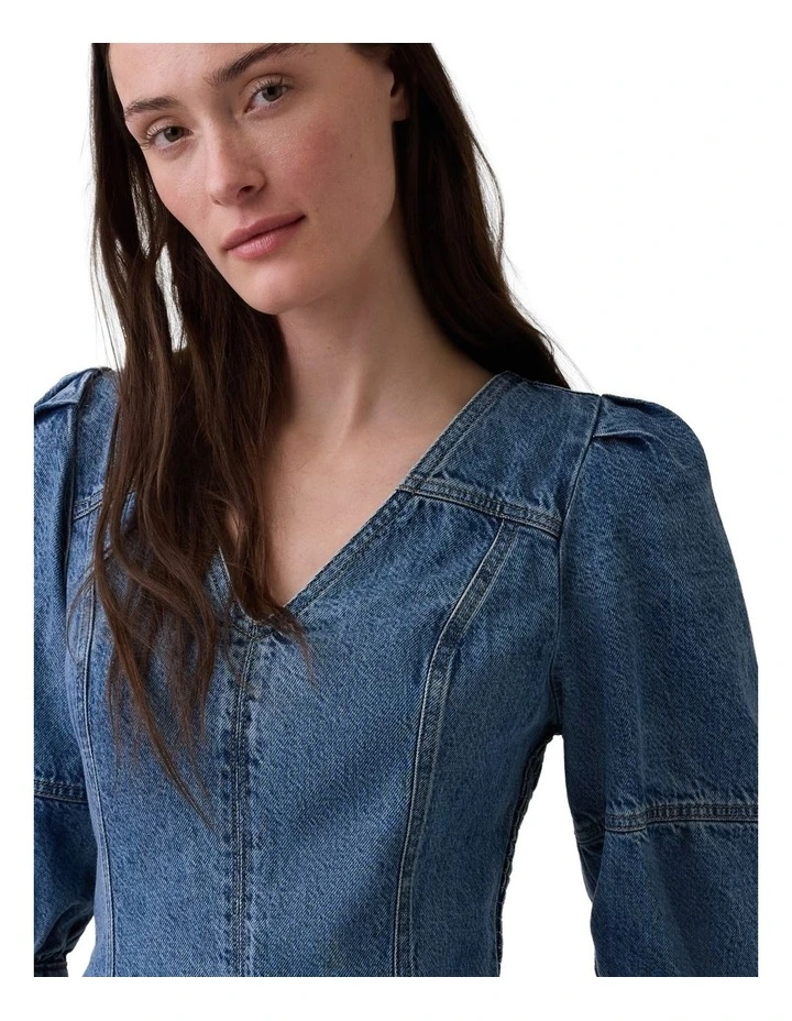 UltraSoft Denim Puff-Sleeve Mini Dress in Blue image 4