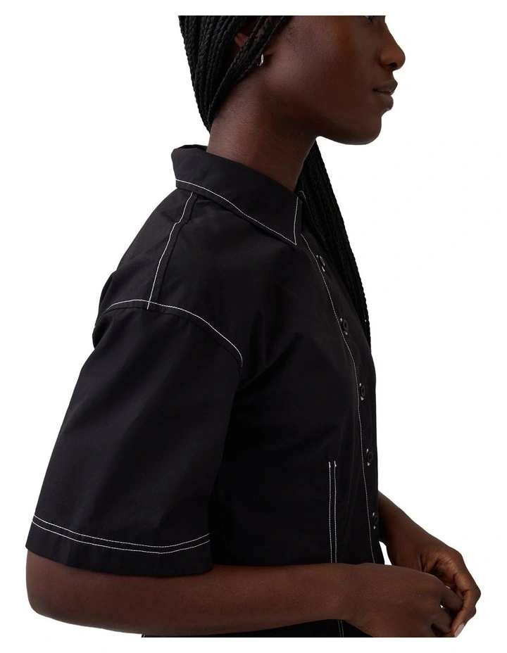 Ss Fitted Mini Shirtdress in Black image 4