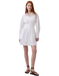 Long Sleeves Fitted  Mini Shirtdress in White