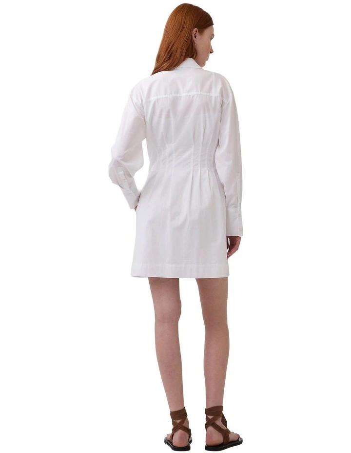 Long Sleeves Fitted Mini Shirtdress in White image 2