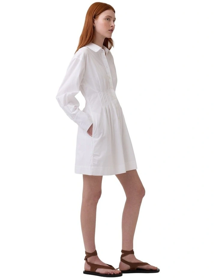 Long Sleeves Fitted Mini Shirtdress in White image 3