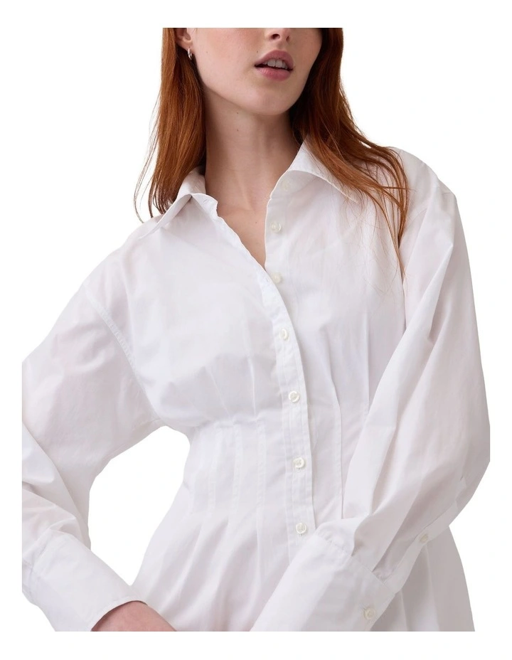 Long Sleeves Fitted Mini Shirtdress in White image 4