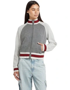 Zipped Back Intarsia Cardigan in Cobblestone Heather