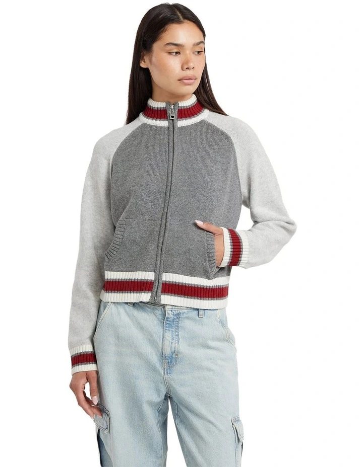 Zipped Back Intarsia Cardigan in Cobblestone Heather image 1