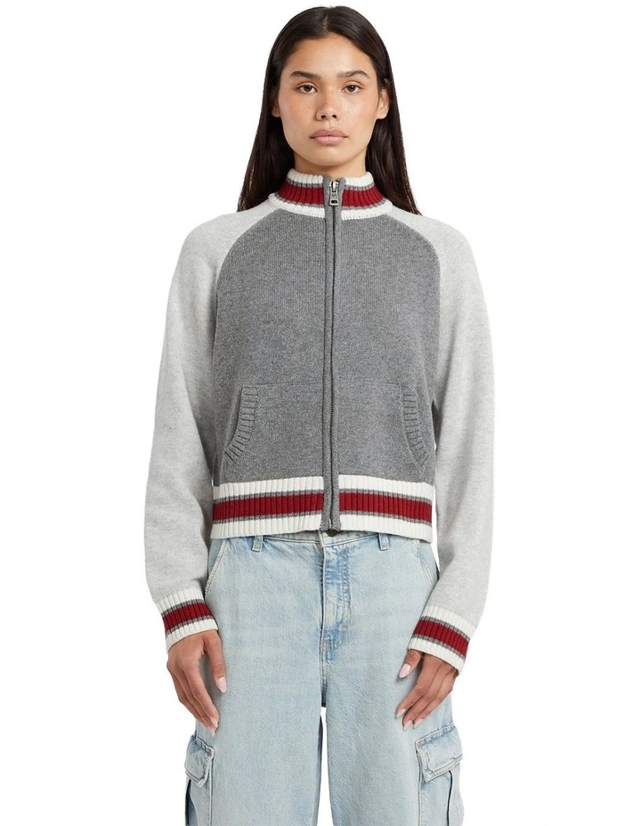 Zipped Back Intarsia Cardigan in Cobblestone Heather image 3