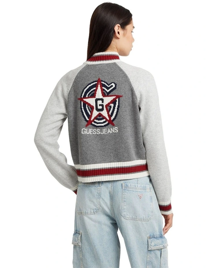 Zipped Back Intarsia Cardigan in Cobblestone Heather image 4