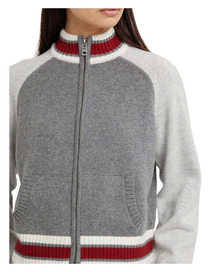 Zipped Back Intarsia Cardigan in Cobblestone Heather image 5
