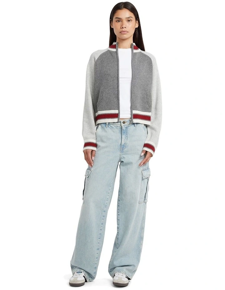 Zipped Back Intarsia Cardigan in Cobblestone Heather image 6