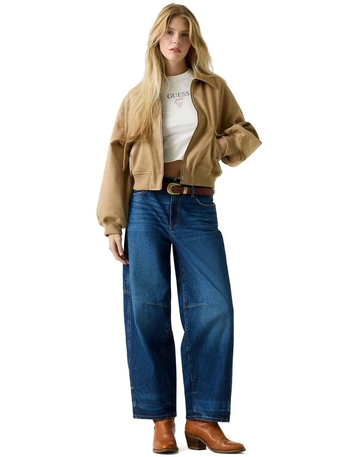 Faux Suede Bomber Jacket in Brown image 3