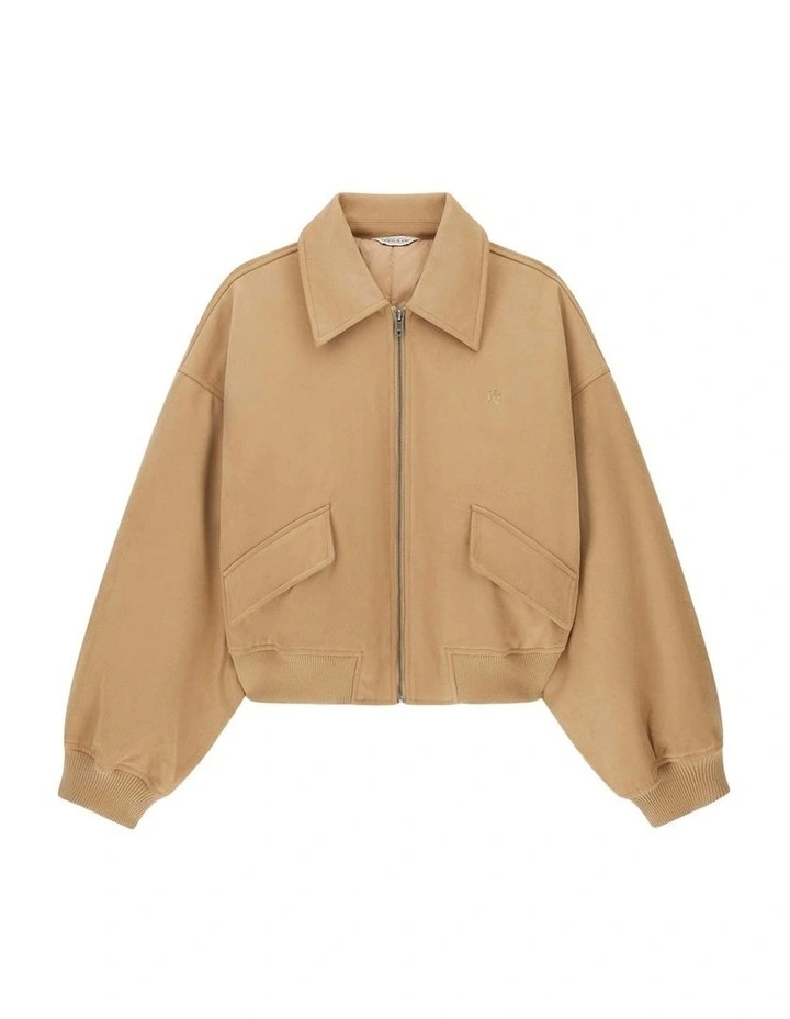 Faux Suede Bomber Jacket in Brown image 5