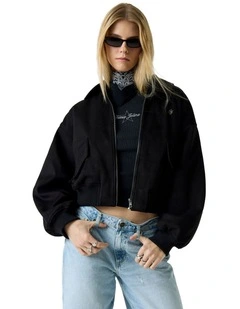 Faux Suede Bomber Jacket in Black
