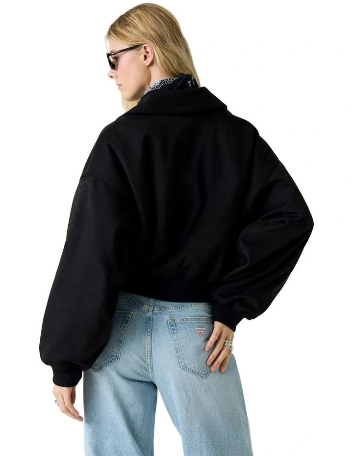 Faux Suede Bomber Jacket in Black image 3