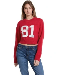 Long Sleeves Crew Neck Crop 81 Sweater in Red