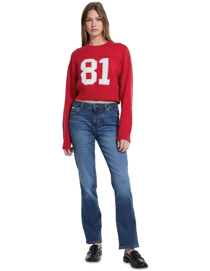 Long Sleeves Crew Neck Crop 81 Sweater in Red image 2