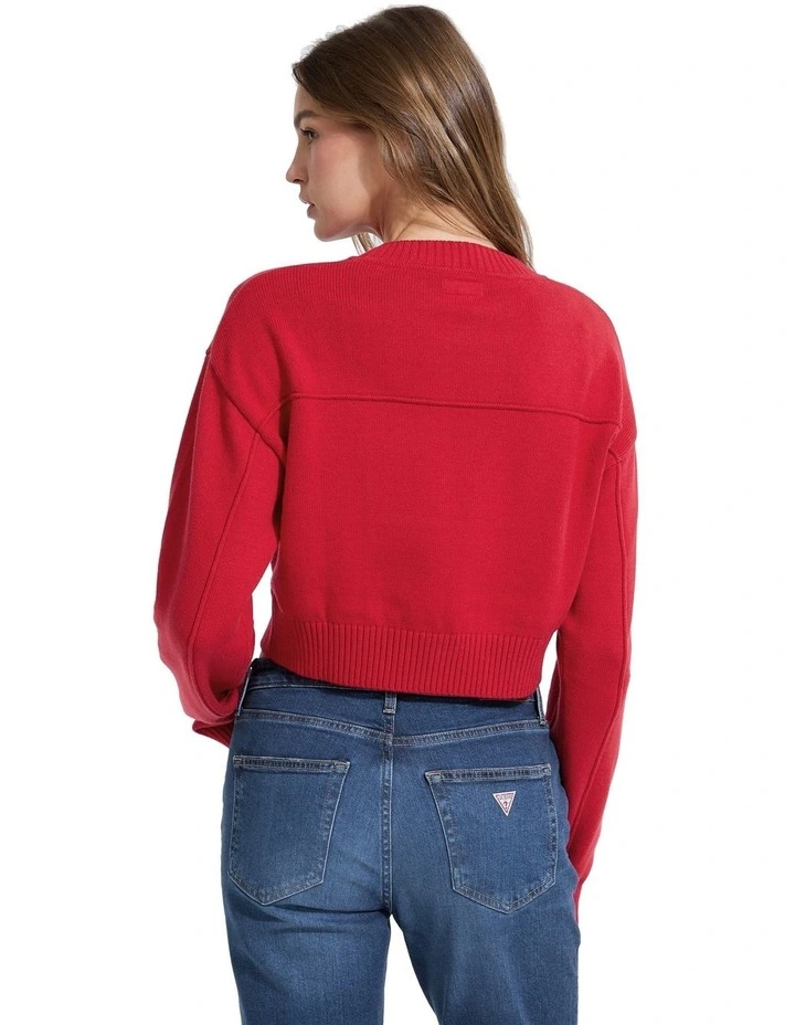 Long Sleeves Crew Neck Crop 81 Sweater in Red image 4