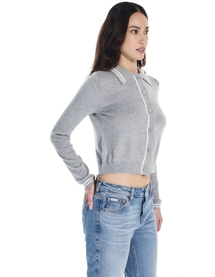 Long Sleeve Polo Embroidered Sweater in Grey image 4