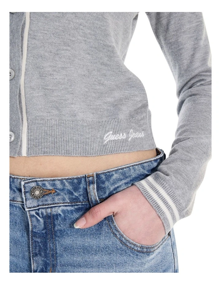 Long Sleeve Polo Embroidered Sweater in Grey image 5