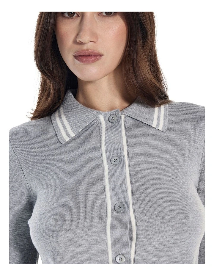 Long Sleeve Polo Embroidered Sweater in Grey image 6