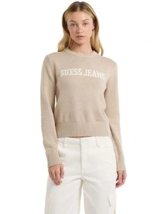 Guess Jeans Intarsia Sweater in Brown Oatmeal Heathe