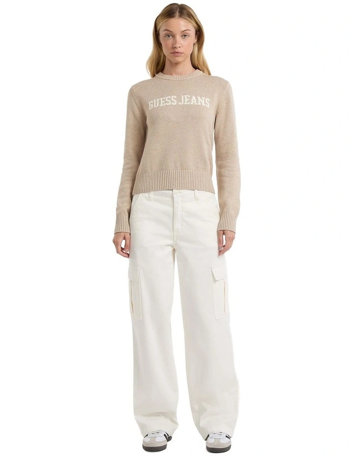 Guess Jeans Intarsia Sweater in Brown Oatmeal Heathe image 2