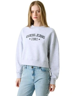 Drop Shoulder Cropped Crew Sweatshirt in Gj Lt Grey Heather