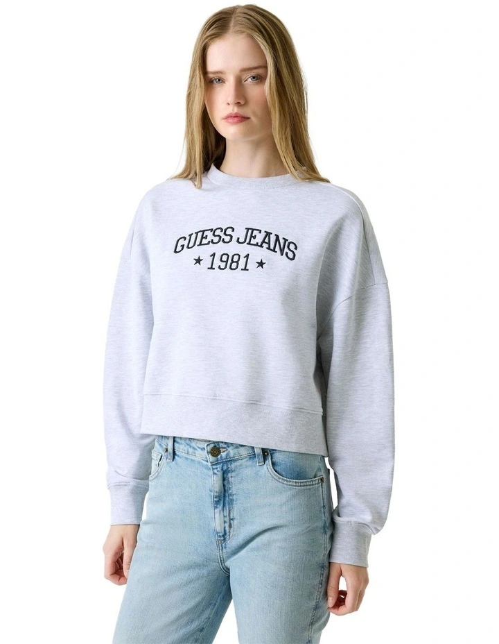 Drop Shoulder Cropped Crew Sweatshirt in Gj Lt Grey Heather image 1