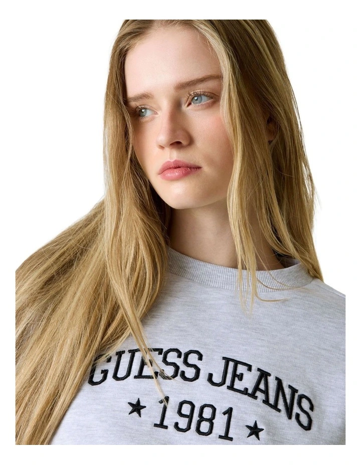 Drop Shoulder Cropped Crew Sweatshirt in Gj Lt Grey Heather image 2